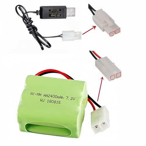 7.2V 2400mAh Ni-MH Battery AA Battery Pack with Standard Tamiya Connector for RC Car RC Truck Household Appliances 2 Pack 7.2V Battery with USB Charger