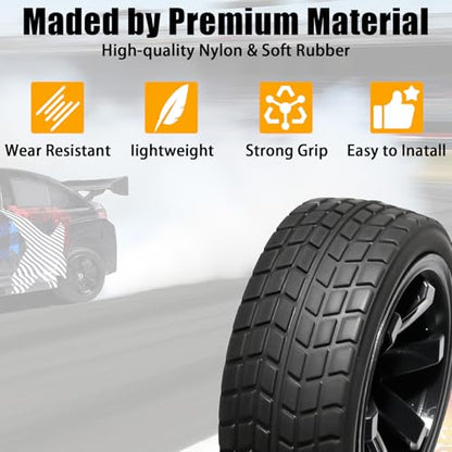 OD 2.65" On Road Rubber Tires Plastic Wheel Rims 12mm Hex for 1/10 RC Car | Compatible with MJX HSP Tamiya HPI Kyosho Traxxas Sakura Redcat WLtoys 1/10 RC On-Road Racing Touring Car (4pcs, Black) - style: C-Black