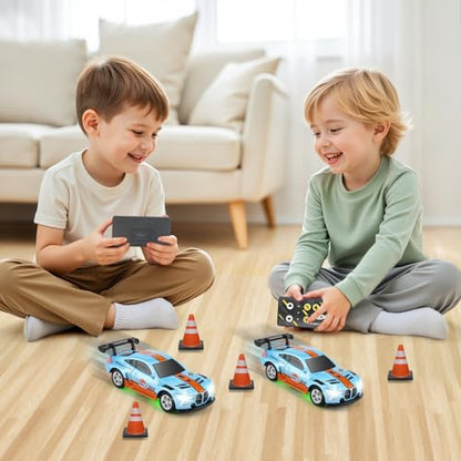 SASBSC Mini RC Toy Cars for Boys Kids Adults, 2.4GHz APP Remote Control Car with Lights and 3 Speed Modes, 1/64 Race Toy Car Rechargeable for Boys Ages 5-7 8-12,Birthday Gifts for Kids - color: Blue