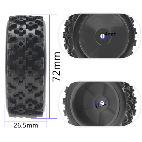 ShareGoo 72mm RC 1/10 On Road Rubber Tires & Wheel Rims 12mm Hex Compatible with Tamiya TT01 Kyosho Fazer Mk2 Traxxas 4Tec 2.0 HSP HPI 1/10 RC On Road Racing & Touring Car (Black) - color: Black