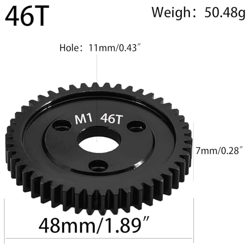 M1 Spur Gear 1.0 Metric Pitch 46-Tooth, 30T 32T 34T 36T 38T 40T 42T 44T 46T 48T 50T 52T Spur Gear Mod 1 for TRAXXAS Slayer Pro 4X4 Revo 3.3 ARRMA HPI HOBAO LOSI, Hardened Steel Upgrade Part Gear (46T) - size: 46T