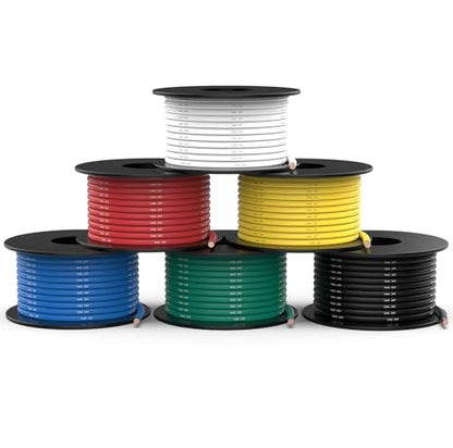 NAOEVO 16 Gauge Wire, Tinned Copper Silicone 16 AWG Automotive Wire, 90FT | 200°C, High Conductivity, Flexible 16 AWG Stranded Wire, 16 AWG Wire for Automotive, LED, DIY, Circuit (6 Colors 15ft/Spool) - size: 15ft, style: 16AWG