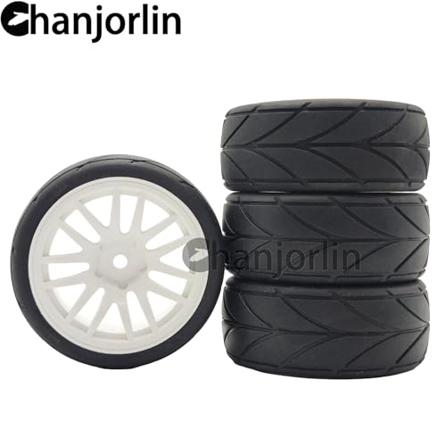 RC 1/10 On Road Touring Tires & Wheels 12mm Hex Hard Plastic Rims OD 65mm Street Racing Tyre for 1:10 1/12 Rally Drift Car Tamiya TT01 TT02 Traxxas XV02 XV01 HPI KYOSHO PTG2 4PCS (White) - color: White