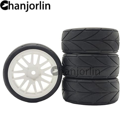 RC 1/10 On Road Touring Tires & Wheels 12mm Hex Hard Plastic Rims OD 65mm Street Racing Tyre for 1:10 1/12 Rally Drift Car Tamiya TT01 TT02 Traxxas XV02 XV01 HPI KYOSHO PTG2 4PCS (White) - color: White