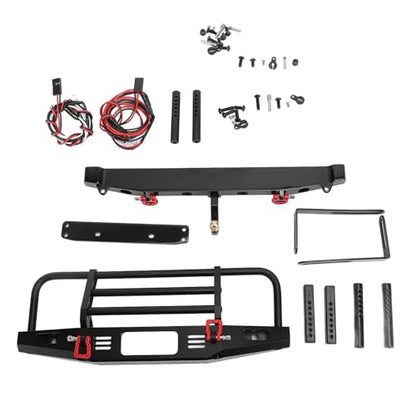 Metal Front Rear Bumper with Adjustable Pull Ring LED Work Lights and Tow Hook for Axial SCX10 SCX10II 90046 1/10 RC Crawler Car