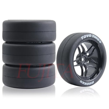 fujita 1/10 RC Rally Racing Drift Tires and Hard Plastic Wheels 65mm OD for Tamiya XV01 XV02 TT02 PTG HSP HPI RGT Kyosho FAZER MK2 PTG (Black) - color: Black