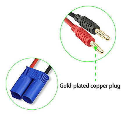 EC5 Connector Plug,EC5 Male to 4mm Banana Connector | Battery Charger Lead Adapter 12AWG 30CM Cable 2 Pack for RC Helicopter Vehicle Toys,Quadcopter Car(2Pack EC5 Banana) - style: EC5 plug connector