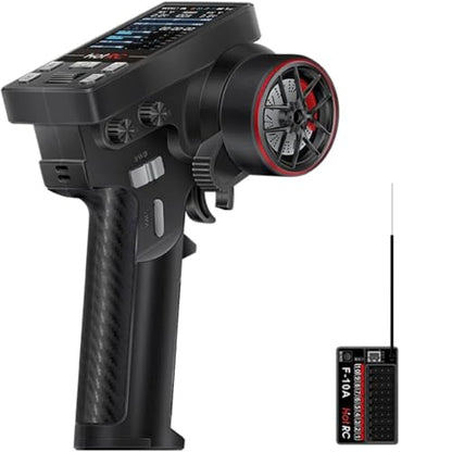 HotRC CT-10B 10 Channel Radio Transmitter and F-10A 2.4GHz 10CH PWM Receiver Screen Remote Control 2.4G 10 CH Rc Controller for Climbing Drift Vehicle RC Car Boat Tank