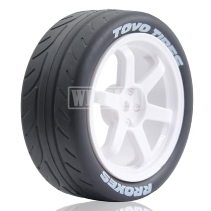 1/10 RC On-Road Tires 4PCS 5 Spoke 12mm Hex RC Wheels and Tires Compatible for 1/10 On-Road Touring Car Traxxas Tamiya tt01 tt02 HSP HPI Kyosho - color: White