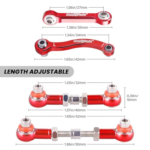 Hobbypark Metal Turnbuckle Aluminum Camber Links Toe Links with Rod Ends Steering Linkage Set for Traxxas 1/18 LaTrax Teton Upgrades Desert Prerunner, Replace 7636 (Red) - color: Red
