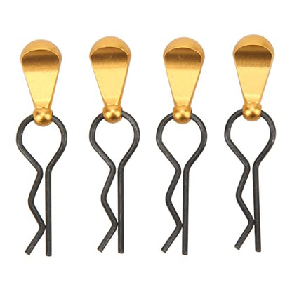 4pcs RC Body Clips R Pins Stainless Steel R Clips with Aluminium Alloy Pull Tabs for 1/8 1/10 RC Car (Gold) - color: Gold