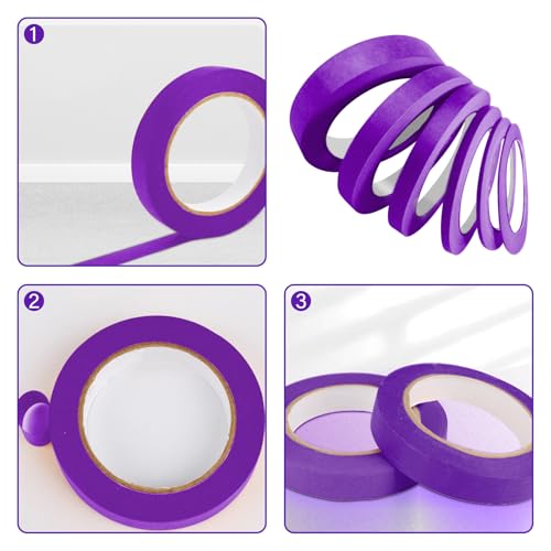 6 Rolls Fine Line Tape 1/16, 1/8, 1/5, 2/5, 1/2, 3/4 Inch x 55 Yard Fineline Masking Tape Painter Adhesive Automotive for DIY Car Auto Paint (Purple, Mixed Sizes) - color: Purple, size: Mixed Sizes