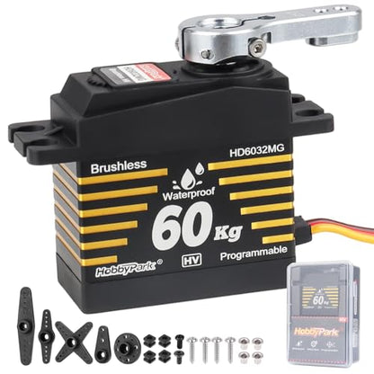 HobbyPark Waterproof 60kg Servo Brushless Motor High Torque RC Steering Servos Fast Speed Stainless Steel Metal Gears HV for 1/8 1/10 RC Crawler Cars Trucks Buggy 180° Standard Size Programmable