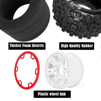 RC Wheels and Tires Set(4PCS) for 1/8 1/10 Monster Truck Tires,Traxx as/Arrm a 6S/Summi t/E Rveo/T-Maxx RC Off-Road etc,17mm Hex Tire and Wheels/Plastic Rims,Red and White - color: Red and White-(wheels Tires)