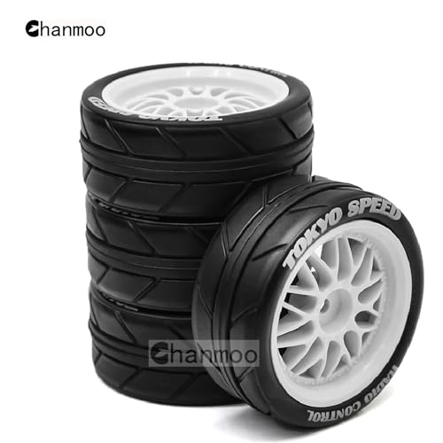 1/10 RC On Road Tires And Plastic Rally Wheels 12mm Hex Drift Tyres For 1:10 Scale Racing Touring Street Car Tamiya TT01 TT02 XV01 TA06 A959 144001 HPI KYOSHO HSP PTG2 Traxxas 4PCS (White) - color: White