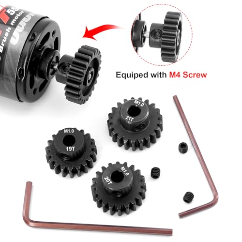 OGRC 4PCS Mod 1 Pinion Gear Hardened Steel 5mm Motor Shaft Gear Set 19T 20T 21T 22T M1 Pitch Gears for 1/8 1/10 RC Car