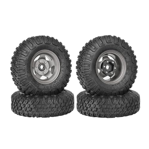 4PCS RC Car 1.55 Inch Tyres Aluminum Alloy Metal Beadlock Wheel Rim and Rubber Tires for 1/10 RC Crawler Car for Axial AX90069 D90 TF2 Tamiya CC01 LC70 MST JIMNY(85mm-5Spoke Gray) - color: 85mm-5Spoke Gray