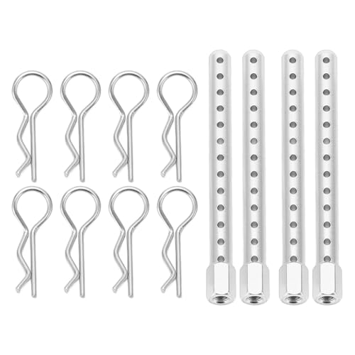 RC Body Post, High Strength Aluminum Alloy RC Car Shell Column Car Shell Holder Mounts with Buckle for HSP 94102 94122 94103 94 1/10 (Silver)