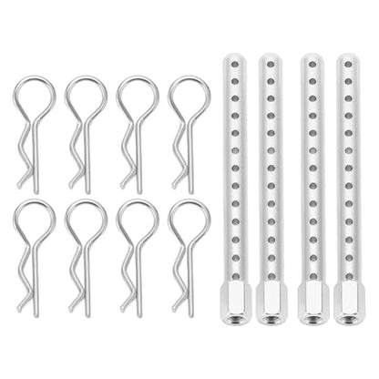 RC Body Post, High Strength Aluminum Alloy RC Car Shell Column Car Shell Holder Mounts with Buckle for HSP 94102 94122 94103 94 1/10 (Silver)