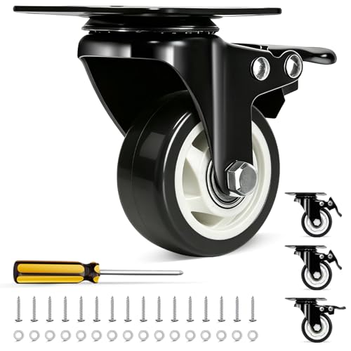 QNCZ Caster Wheels, 3 Inch Heavy Duty Casters Set of 4, Silent Industrial Casters Load 1500lbs, Swivel Casters for Furniture, Workbench and Cart Wheels - color: black, size: 3 IN