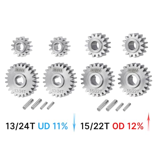 INJORA Steel Overdrive & Underdrive Portal Gears for 1/18 Redcat Ascent-18 - size: 15/22T+13/24T