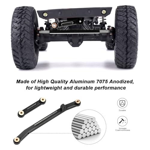 Hobbypark Aluminum Steering Rod Tie Links High-Tightening Linkage for Axial SCX24 Gladiator Bronco C10 JLU Deadbolt B17 1/24 RC Crawler (Black) - color: Black