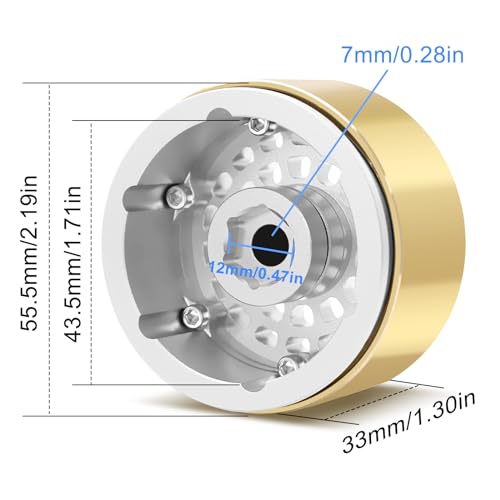 OGRC Brass Aluminum 1.9 Beadlock Wheels 167g Wheel Rims for SCX10 TRX4 | 668g Total Weights, 12mm Hex, for Gen7 Gen8 D90 VS4-10 1/10 RC Carwler, Silver - color: Silver