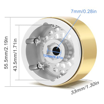OGRC Brass Aluminum 1.9 Beadlock Wheels 167g Wheel Rims for SCX10 TRX4 | 668g Total Weights, 12mm Hex, for Gen7 Gen8 D90 VS4-10 1/10 RC Carwler, Silver - color: Silver