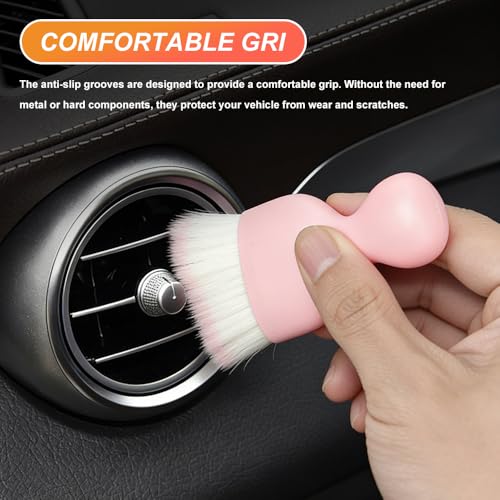 Car Interior Detailing Brush, Soft Bristle Car Interior Cleaning Tool, Auto Air Conditioning Outlet Cleaning Brush, Dusting Brush for Panel Air Vent Dashboard Leather (Pink) - color: Pink
