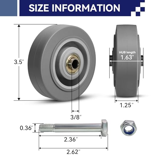 3.5'' Caster Wheels, ASOMWLS Industrial Rubber Casters Set of 4 with Load 1000lbs Capacity, Non Marking Replacement Wheels for Cart Dolly Trolley (4 Wheel) - style: 3.5 inch Wheel