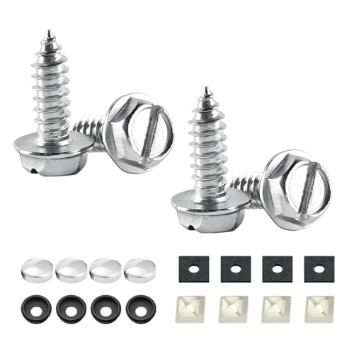 YALOK 4PCS Slotted License Plate Screws, M6 Mounting Kit, Silver | stainless steel hardware, rust-resistant finish, tamper-resistant fasteners, includes nuts and caps, front or rear mounting - color: Slotted-Silver Set, size: 4PCS