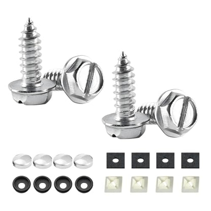 YALOK 4PCS Slotted License Plate Screws, M6 Mounting Kit, Silver | stainless steel hardware, rust-resistant finish, tamper-resistant fasteners, includes nuts and caps, front or rear mounting - color: Slotted-Silver Set, size: 4PCS