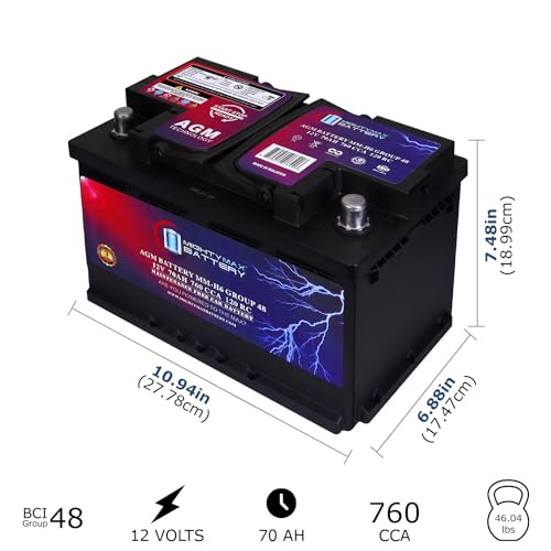 Mighty Max Battery MM-H6 Start and Stop Car BCI Group Size 48 12V 70 AH, 120RC, 760 CCA Rechargeable AGM Car Battery - style: Group 48