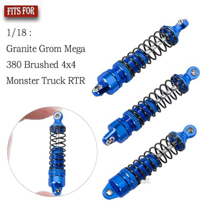 Full Aluminum Big Bore RC Shocks Absorber Damper Upgrades Part for 1/18 Granite Grom Mega 380 Brushed 4x4 Monster Truck RTR,Front Rear Assembled Full Metal Shocks,4PCS Navy Blue - color: Navy Blue(4 pcs)