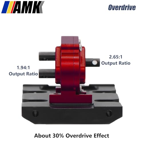 AMK 1/10 Scale Transmission Kit OD Transfer Case Gearbox with 30% Overdrive Gear Box 3Pcs Driveshafts for RC Crawler Axial SCX10 II Element Enduro DIY LCG Chassis (Red) - color: Red