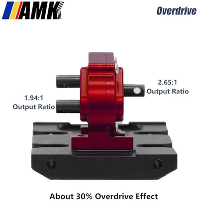 AMK 1/10 Scale Transmission Kit OD Transfer Case Gearbox with 30% Overdrive Gear Box 3Pcs Driveshafts for RC Crawler Axial SCX10 II Element Enduro DIY LCG Chassis (Red) - color: Red