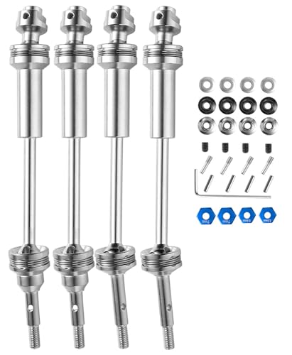 RC Stainless Steel Drive Shaft CVD Upgrades - 4PCS Axles with Hex, Silver for Slash VXL 4x4, Rustler, Stampede, Hoss 4WD - style: Silver w/Blue for 1/10 Traxxas 4wd