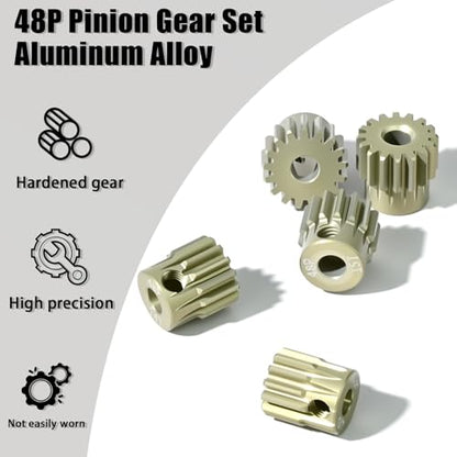5Pcs 48P Aluminum Alloy Pinion Gear Set 3.175mm 13T 14T 15T 16T 17T Motor Pinion Gear W/ M4 Screw and Hex Key, Fit 3.175mm (1/8-Inch) Shaft, for Arrma HPI Kyosho Losi Axial Traxxas Tamiya 1/10 RC Car - size: 48P-P-3.175mm-13-17T