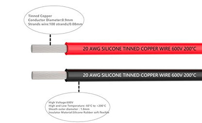 TUOFENG 20 AWG Silicone Wire Kit - 20ft | 10ft Black/Red, Hook Up Cable - size: 20 awg 2 colors each 10ft