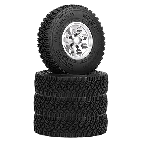 4PCS 1.55 Inch Alloy Beadlock Metal Wheel Rim Tyre Rubber Tires for 1/10 RC Crawler Car Jimny Axial AX90069 D90 TF2 Tamiya CC01 LC70(Silver) - color: 90mm-silver