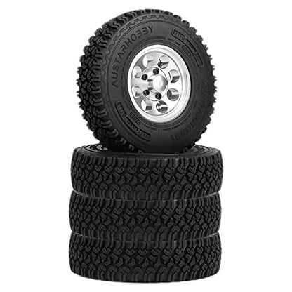 4PCS 1.55 Inch Alloy Beadlock Metal Wheel Rim Tyre Rubber Tires for 1/10 RC Crawler Car Jimny Axial AX90069 D90 TF2 Tamiya CC01 LC70(Silver) - color: 90mm-silver