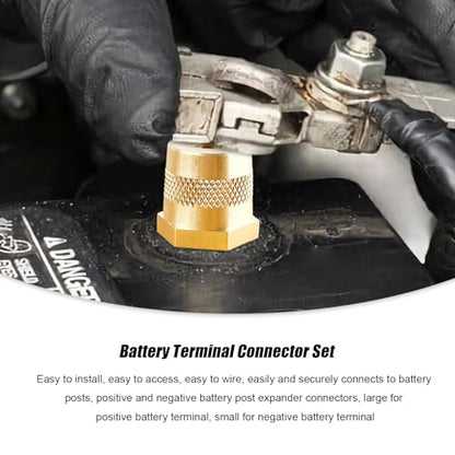 2 PCS Battery Terminal Connectors Set, Auto Battery Post Terminals Adapters (+/-) with Bolts, M8 Top Side Thread Terminal Charging Posts Extender Adapter, Car Accessories