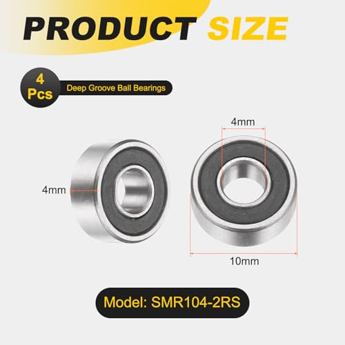 uxcell 4Pcs SMR104-2RS Deep Groove Ball Bearings, 4x10x4mm 440C Stainless Steel Double Shielded Bearings, ABEC 5 - size: 4x10x4mm