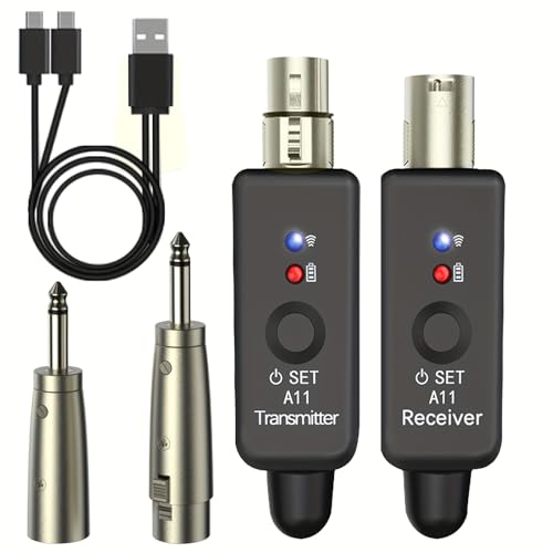 A11 Wireless Microphone Transmitter Receiver 4 Channels Plug-on (1TX + 1RX) | Plug-on XLR Mic Adapter, 2.4GHz Wireless Microphone System for Dynamic/Condenser Mics, Audio Mixer, DSLR Camera,PA System - size: 1TX + 1RX