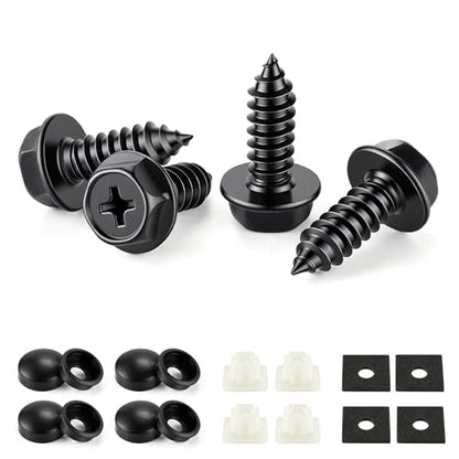 Rustproof License Plate Screws for Securing License Plates Frames and Covers on Cars and Trucks, 4 Sets Premium Stainless Steel Self Tapping Mounting Bolts (Black Zinc Plated) - color: Cross-Black, size: 4 Pack