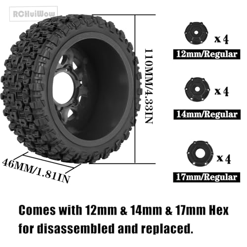 12mm/14mm/17mm Hex RC Tires for 1/10 RC Scale Truck Slash 2WD 4×4 Senton Axia1 L0S1 Red cat Rc 4wd,1/10 Short Course Truck Tires w/Foam Inserts,4PCS,Black - color: Black(4pcs)