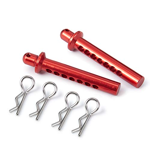 RC-Hub 2pcs Aluminum Front Body Mounts Post with Clips Pins for 1:10 AXIAL SCX10 90046 RC Crawler Cars (Red) - color: Red