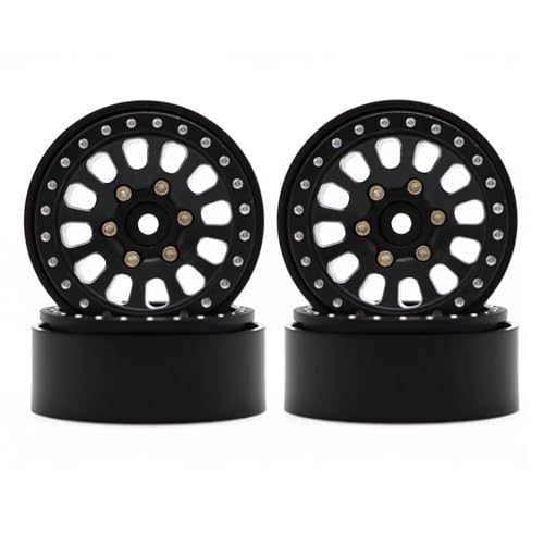 1.3” Brass Beadlock Wheels, -5.40mm Offset CNC 7 mm Hex Rims for 1/18 1/24 RC Crawler TRX4M, Axial SCX24 AX24, Redcat Ascent-18, FMS FCX24, 4 pcs, Matte Black - color: Matte-black