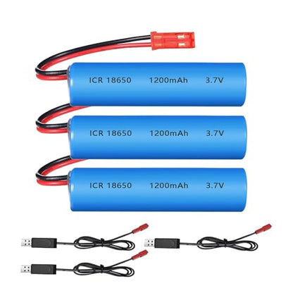 3Pack 3.7V 1200mAh Rechargeable 18650 Lithium Ion Battery Pack Li-ion Cell JST-2P Plug with USB Charger for Remote Control Cars DIY Replacement