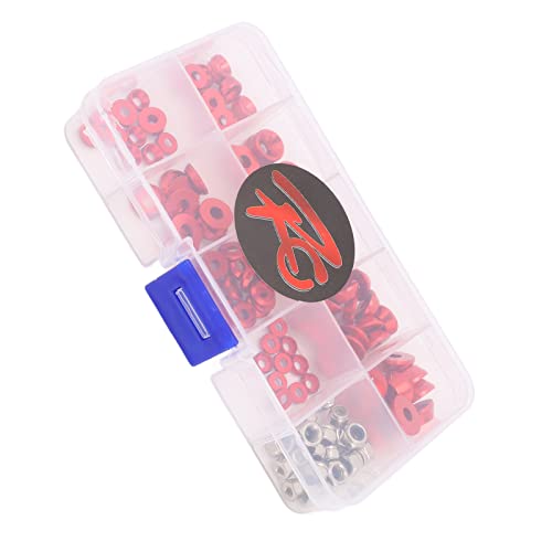 RC Screw Washer Kit Aluminum Alloy CNC Machined Flat Round Cup Head Washers and Nuts for 1/10 1/8 RC Cars, Anodized Lightweight Hardware Set with 125 PCS in Plastic Box (Red) - color: Red